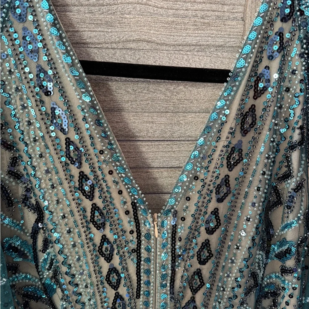 Babeyond 1920s Gatsby Beaded Dress Size 16 Teal Art Deco Formal Gown - Picture 8 of 12